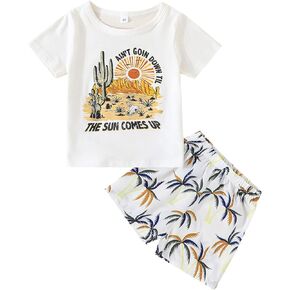 Kayotuas Toddler Baby Boy Summer Clothes Casual Short Sleeve T-Shirt Tops and Spindrift Print Shorts 2 Piece Beach Outfits
