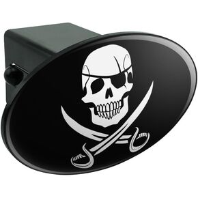Pirate Skull Crossed Swords Jolly Roger Oval Tow Trailer Hitch Cover Plug Insert