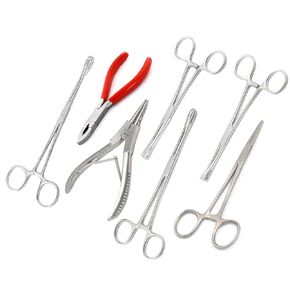 AAProTools 7 Body Piercing Instruments Kit Tools Pennington Forceps (Red)