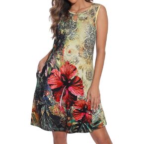 Summer Dresses for Women Casual Sleeveless Sundress Floral Loose Fit Beach Cover Up with Pocket