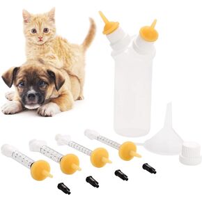 Jiaxix Pet Feeding Bottle with Two Silicone Nipple and Syringes for Puppy Dog Cat or Other Pets