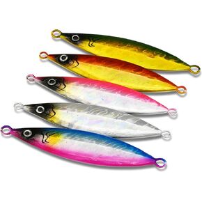 5PCS Saltwater Sea Fishing Jig, Jigging Lures Kit, Fast Speed Slow Jigs, Laser Color, 3D Eyes, Sinking Vertical, Metal Jig, Fish Bait, 20g 30g 40g 60g 80g