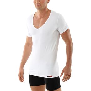ALBERT KREUZ Men's deep v-Neck Business Undershirt with Short Sleeves Stretch Cotton White