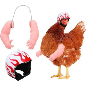 Gejoy 2 Pieces Chicken Toys Include Chicken Doll Arms and Chicken Helmet Pet Safety Helmet for Chickens Hens Cocks
