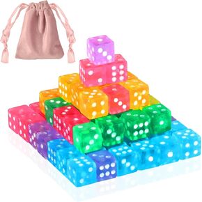 200 Pack Small Dice Set 5mm with 1 Velvet Bag Game Dice 6 Sided Mini Dice Set Transparent Tiny Dice Colored Dice Square Corner for Casino Night Parties Early Elementary Math Learning Counters