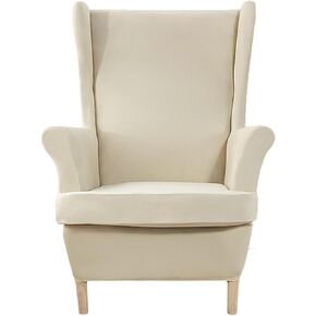 Wingback Chair Covers 2 Piece High Stretchable Arm Chair Slipcovers 1 Seat Sofa Protector Universal Spandex Fabric Elastic Bottom Non-Slip Perfect for Living Room Bedroom (Beige)
