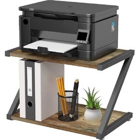 Rustic Wood Desktop Printer Stand- Home Printer Stands Table Top, 2 Tier Vintage Printer Table Desk Space Organizer for Office Fax Machine, Scanner, Files, Books with Adjustable Anti-Skid Feet in Saudi Arabia