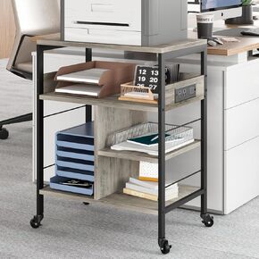 GAOMON Printer Stand, Large Printer Table with Power Outlets and USB Ports, Mobile Printer Stand, 4 Tier Rolling Printer Cart with Wheels for Desktop CPU, Home Office Living Room, Rustic Black