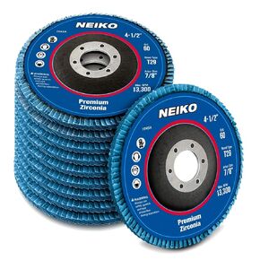 NEIKO 11143A Zirconia Flap Disc | 60 Grit | 4.5-Inch x 7/8-Inch | Bevel Type #29 | 13,300 RPM | Premium and Industrial Grade | High Performance Edge Grinding (Pack of 180)