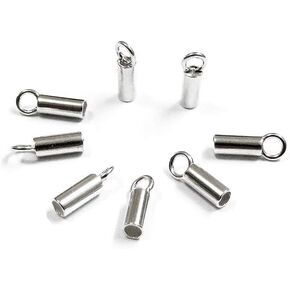 925 Sterling Silver 1.5mm Inner Diameter Tube End Cap Ideal Bracelets Necklaces and Leather Cords, 10 Pcs Barrel Tube End Cap for Jewelry Making, Ideal for Chain Cords, Pair with Spring Lobster Clasps