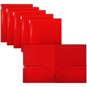 GOLD SEAL Extra Heavyweight Red Plastic 2 Pocket Portfolio Folders, Premium Letter Size Folders, High Sheen Reflective Finish, 12 Pack Poly Folders, Red