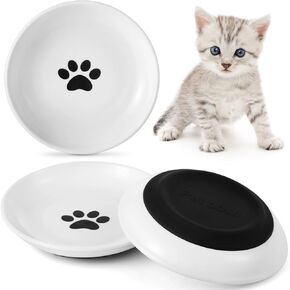 Dorakitten Ceramic Cat Bowls 3 Packs, No Whisker Fatigue Wide Shallow Cat Dishes with Non-Slip Silicone Bottom, Pet Cat Food Water Plates Bowls, 5.9 Inches Diameter