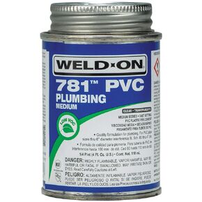 Weld-On 14009 781 PVC Medium-Bodied High-Strength Plumbing Solvent Cement - Fast-Setting and Low-VOC, Clear, 1/4 Pint (4 fl oz)