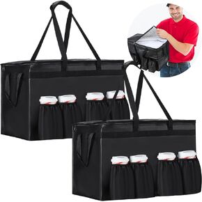 FillTouch 2 Pcs Extra Large Insulated Food Delivery Bag with Cup Holders 23 x 15 x 14 Inch Pizza Delivery Bags Insulated with Zippered for Beverages Grocery Pizza, Commercial Quality Hot and Cold