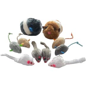 Runske 10Pcs Mice Cat Toys Set,Mouse Catnip(4Pcs) Cat Toy,Plush Mouse(4Pcs) Cat Toy and Moving Mouse(2Pcs) Cat Toy,Bite,Hunt, Interaction Toys