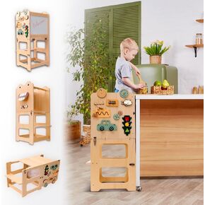 bedmoimo Kids Kitchen Step Stool للأطفال مع السكك الحديدية الآمنة، البناء الخشب الصلب طفل التعلم برج البراز، مونتيسوري الأطفال الصغار مطبخ البراز in Kuwait
