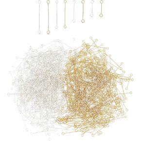 arricraft 840 Pcs 15/20/25/30mm Eye Pins, 304 Stainless Steel Open Eye Pins Double Sided Eye Pins Multi-Size Loop Pins Headpins Findings for Jewelry Making Findings