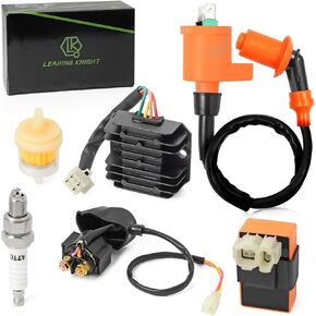 High performance GY6 150cc Ignition Coil Kit for 150cc 125cc 50cc ATV Quad Go Kart Moped Scooter 6 Pin AC CDI Box Voltage Regulator Rectifier Solenoid relay&A7TC Spark Plug
