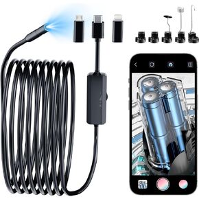WOVTE Endoscope Camera with Light, IP67 Waterproof Borescope,1920P Inspection Camera with 8 Adjustable LED Lights,16.5ft Snake Camera for Android/iPhone-No WiFi Required