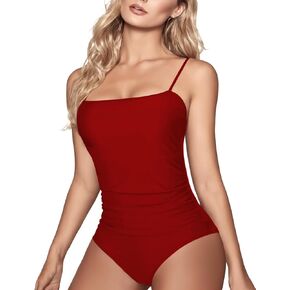 Buauty Women's One Piece Swimsuits Tummy Control Bathing Suits for Women Square Neck Backless Ruched Push Up Swimwear