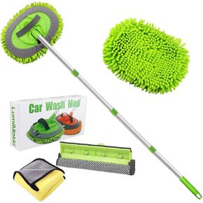 62" Car Wash Mop Kit, Car Wash Brush with Long Handle Stainless Steel Pole, Car Wash Kit Car Detailing Kit Car Wash Mop Mitt Car Cleaning Supplies Kit for RV Cars SUV Trucks and Bus (Green)