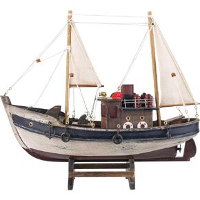 SAILINGSTORY Wooden Fishing Boat Model Sailboat Decor Ship Model Distressed Finish