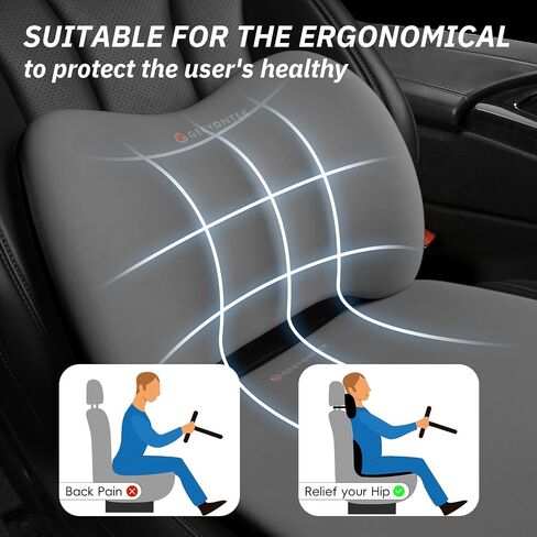 GEEYONTEK Car Seat Cushion with Neck Pillow & Lumbar Support Back Pain Relief Pillow Memory Foam, Ergonomic Car Pillow for Driving Seat Office Chair-3 Pcs, Black in Saudi Arabia