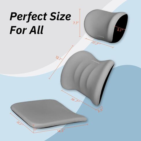GEEYONTEK Car Seat Cushion with Neck Pillow & Lumbar Support Back Pain Relief Pillow Memory Foam, Ergonomic Car Pillow for Driving Seat Office Chair-3 Pcs, Black in Saudi Arabia