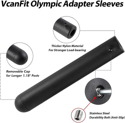 VcanFit Olympic Adapter Sleeve Extended Version 13" - Converts 1" Bars or Posts to 2" Standard Weight Nylon Olympic Exercise Equipment for Workout, Includes Removeable End Cap for Longer Posts(2 Pcs) in Saudi Arabia