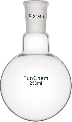 FunChem دورق سفلي برقبة واحدة ورقبة واحدة RBF، دورق غليان زجاجي مع وصلة خارجية مدببة قياسية 24/40، 250 مل in Kuwait