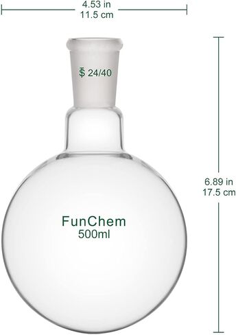 FunChem دورق سفلي برقبة واحدة ورقبة واحدة RBF، دورق غليان زجاجي مع وصلة خارجية مدببة قياسية 24/40، 250 مل in Kuwait