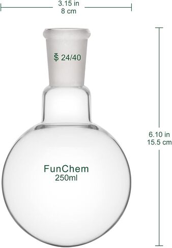 FunChem دورق سفلي برقبة واحدة ورقبة واحدة RBF، دورق غليان زجاجي مع وصلة خارجية مدببة قياسية 24/40، 250 مل in Kuwait