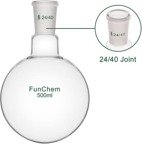 FunChem دورق سفلي برقبة واحدة ورقبة واحدة RBF، دورق غليان زجاجي مع وصلة خارجية مدببة قياسية 24/40، 250 مل in Kuwait