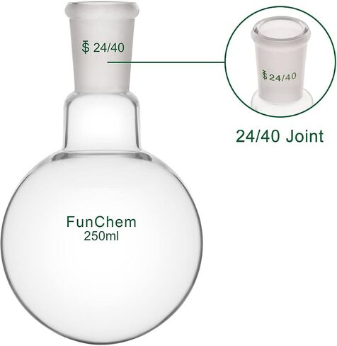FunChem دورق سفلي برقبة واحدة ورقبة واحدة RBF، دورق غليان زجاجي مع وصلة خارجية مدببة قياسية 24/40، 250 مل in Kuwait