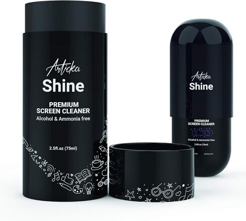 رذاذ منظف الشاشة Articka Shine للأجهزة الإلكترونية - منظف شاشة الكمبيوتر مع قطعتي قماش من الألياف الدقيقة - رذاذ تنظيف الشاشة للعدسات، iPad، الأجهزة اللوحية، أجهزة الكمبيوتر المحمولة، أجهزة التلفزيون عالية الدقة - تركيبة طبيعية - 2.5oz in Kuwait
