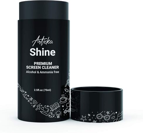 رذاذ منظف الشاشة Articka Shine للأجهزة الإلكترونية - منظف شاشة الكمبيوتر مع قطعتي قماش من الألياف الدقيقة - رذاذ تنظيف الشاشة للعدسات، iPad، الأجهزة اللوحية، أجهزة الكمبيوتر المحمولة، أجهزة التلفزيون عالية الدقة - تركيبة طبيعية - 2.5oz in Kuwait