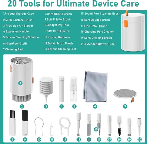 Laptop Phone Keyboard Cleaning Kit, 20 in 1 Electronic Screen, Charging Port, Airpod Cleaner Kit with Microfiber Cloth, Keyboard Brush, Cleaning Spray for iPhone, PC, iPad, Cameras, Computer in Saudi Arabia