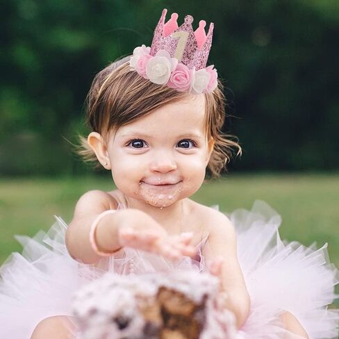 SEXWAWAMM Kbrand Hat First Birthday 1st For Baby Girl Decoration Gifts Rose Gold Baby Pink Party Crown One Year Old Flowers Princess Pink 3inch in Saudi Arabia