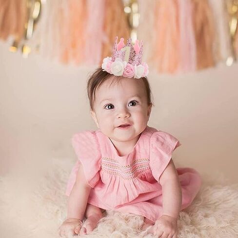SEXWAWAMM Kbrand Hat First Birthday 1st For Baby Girl Decoration Gifts Rose Gold Baby Pink Party Crown One Year Old Flowers Princess Pink 3inch in Saudi Arabia