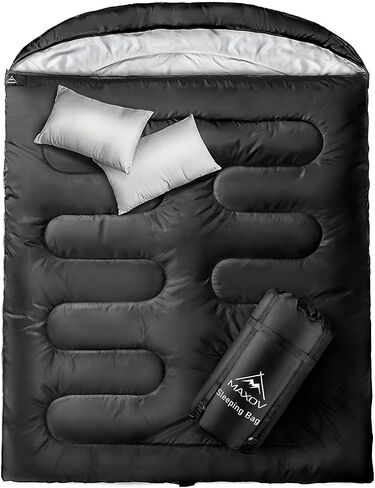 MAXOV Double Sleeping Bags for 2 Adults, 2-3 Person Sleeping Bag for Camping Two Person Sleeping Bags for Adults with Pillow Cold Warm Weather in Saudi Arabia