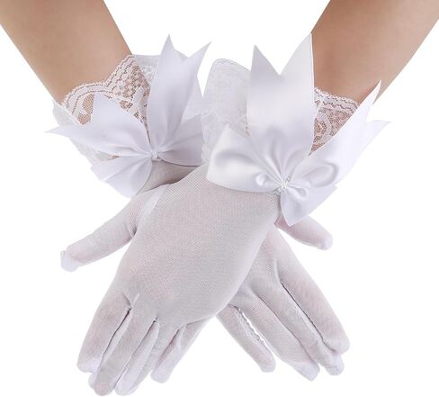 Short Lace Gloves Tea Party Gloves Women Party Bow Lace Gloves for Tea Party Dinner Funeral in Saudi Arabia