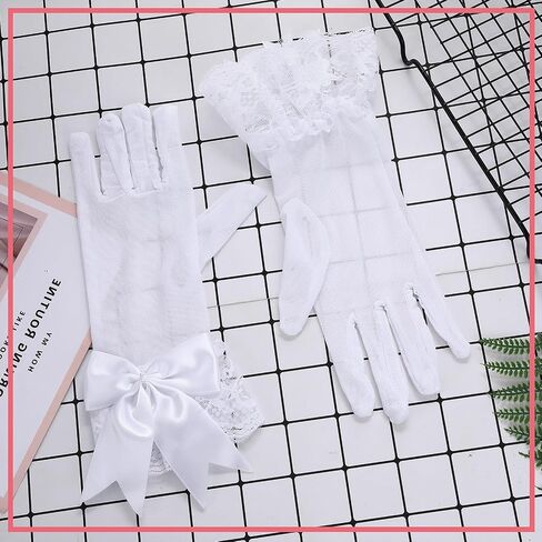Short Lace Gloves Tea Party Gloves Women Party Bow Lace Gloves for Tea Party Dinner Funeral in Saudi Arabia