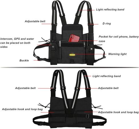 hywhuyang راديو الصدر تسخير، الكتف الحافظة حامل سترة الراديو، راديو الصدر الجبهة حزمة اسلكية تخاطب سترة مع شريط عاكس، أدوات البقاء على قيد الحياة في الهواء الطلق لتشغيل ممارسة المشي لمسافات طويلة التخييم in Kuwait