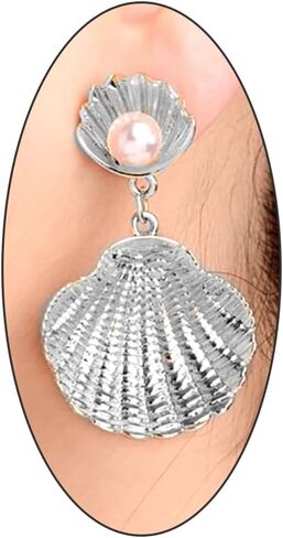 Boho Seashell Pearl Beach Earrings for Women Trendy Girls,Vintage Dangle Drop Pendant Jewelry,Gold Mermaid Scallop Earrings for Holiday Gifts Party in Kuwait