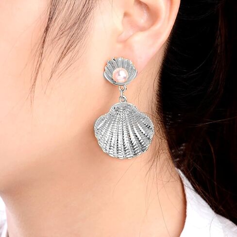 Boho Seashell Pearl Beach Earrings for Women Trendy Girls,Vintage Dangle Drop Pendant Jewelry,Gold Mermaid Scallop Earrings for Holiday Gifts Party in Kuwait