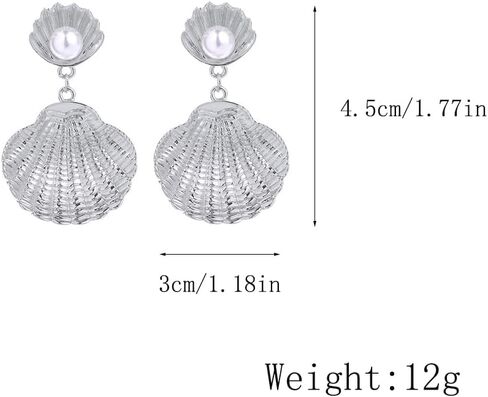 Boho Seashell Pearl Beach Earrings for Women Trendy Girls,Vintage Dangle Drop Pendant Jewelry,Gold Mermaid Scallop Earrings for Holiday Gifts Party in Kuwait