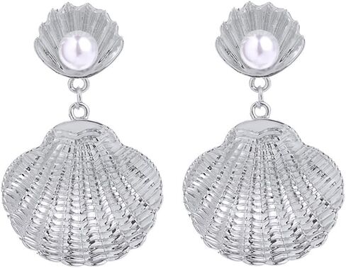 Boho Seashell Pearl Beach Earrings for Women Trendy Girls,Vintage Dangle Drop Pendant Jewelry,Gold Mermaid Scallop Earrings for Holiday Gifts Party in Kuwait