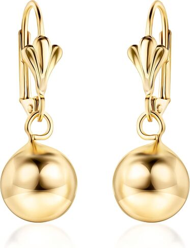 Barzel 18K Gold Plated Dangling Ball Drop Earrings, 8-12mm Sizes, Gold Plated, Tarnish Free, Made in Brazil in Saudi Arabia
