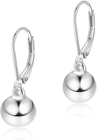 Sterling Silver Drop Ball Earrings for Women Girls 18k Gold Small Round Balls hoop Earring Leverback Dangle Drop Earrings Fashion Hypoallergenic Jewelry in Saudi Arabia