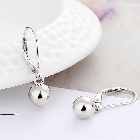 Sterling Silver Drop Ball Earrings for Women Girls 18k Gold Small Round Balls hoop Earring Leverback Dangle Drop Earrings Fashion Hypoallergenic Jewelry in Saudi Arabia